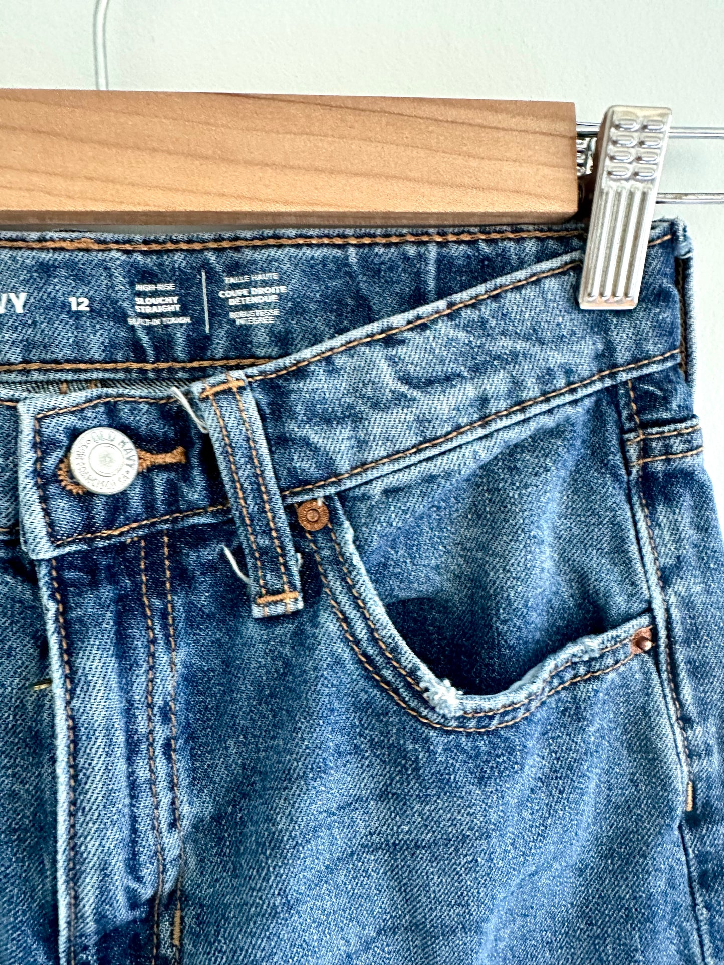 Slouchy Straight Distressed Blue Jeans / 12 years