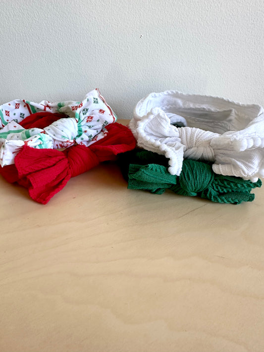 Red, Green, White + Reindeer 4 Headbands / 6-12m