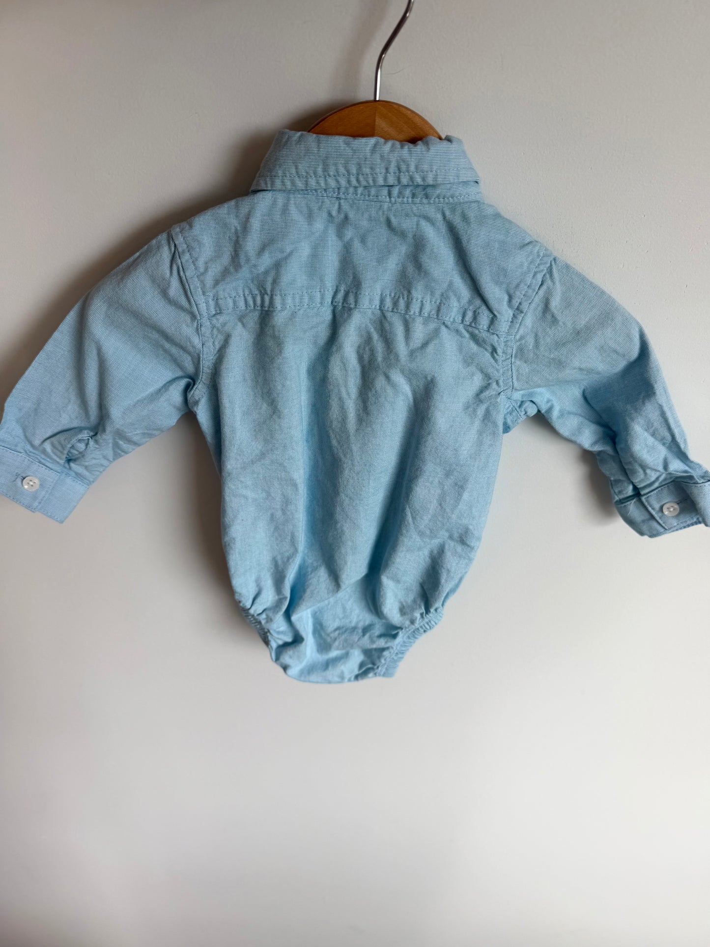 Collared Sky Blue Button Up Bodysuit / 6m