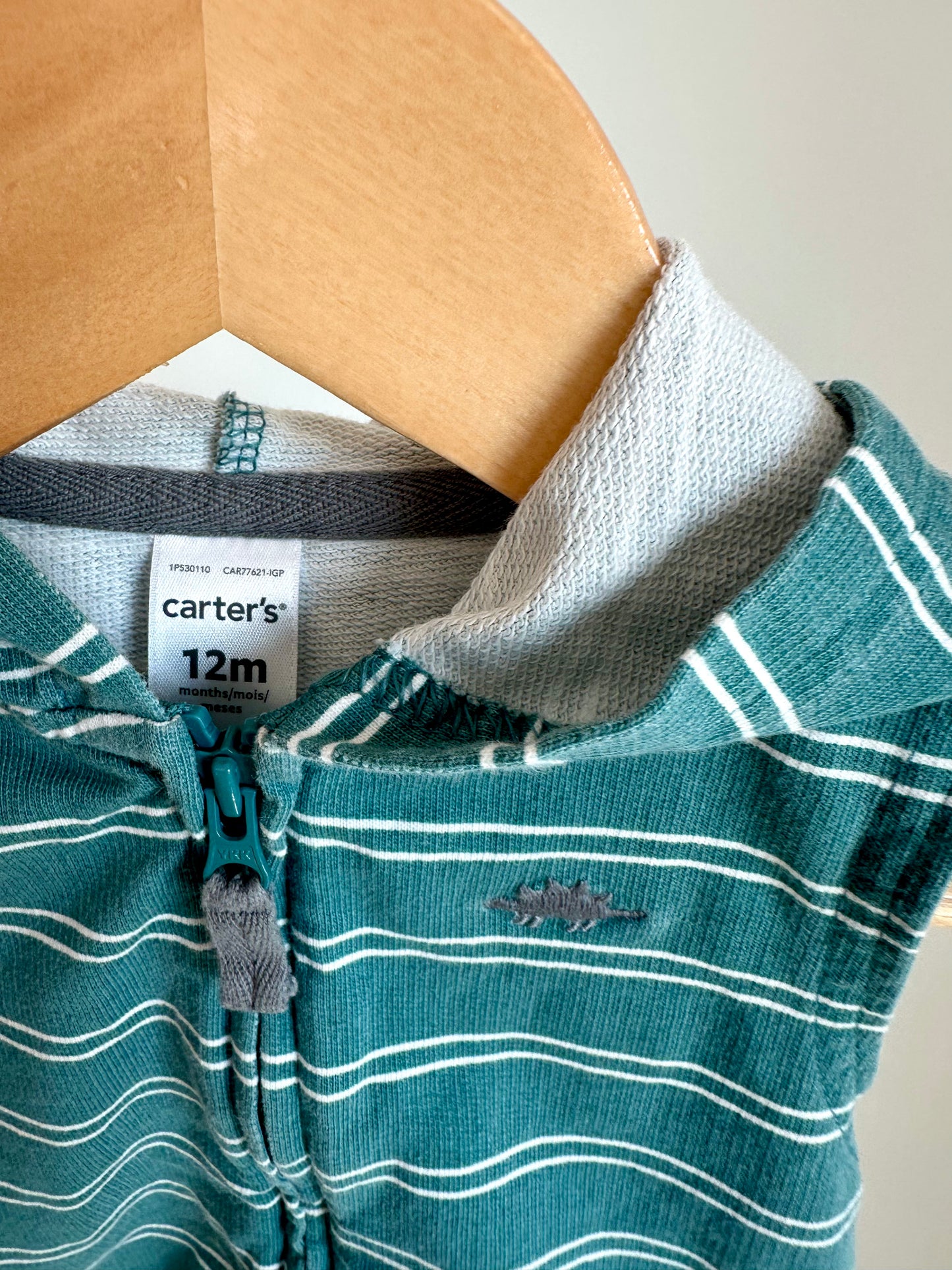 Teal Striped Dino Spike Hooded Vest / 12m