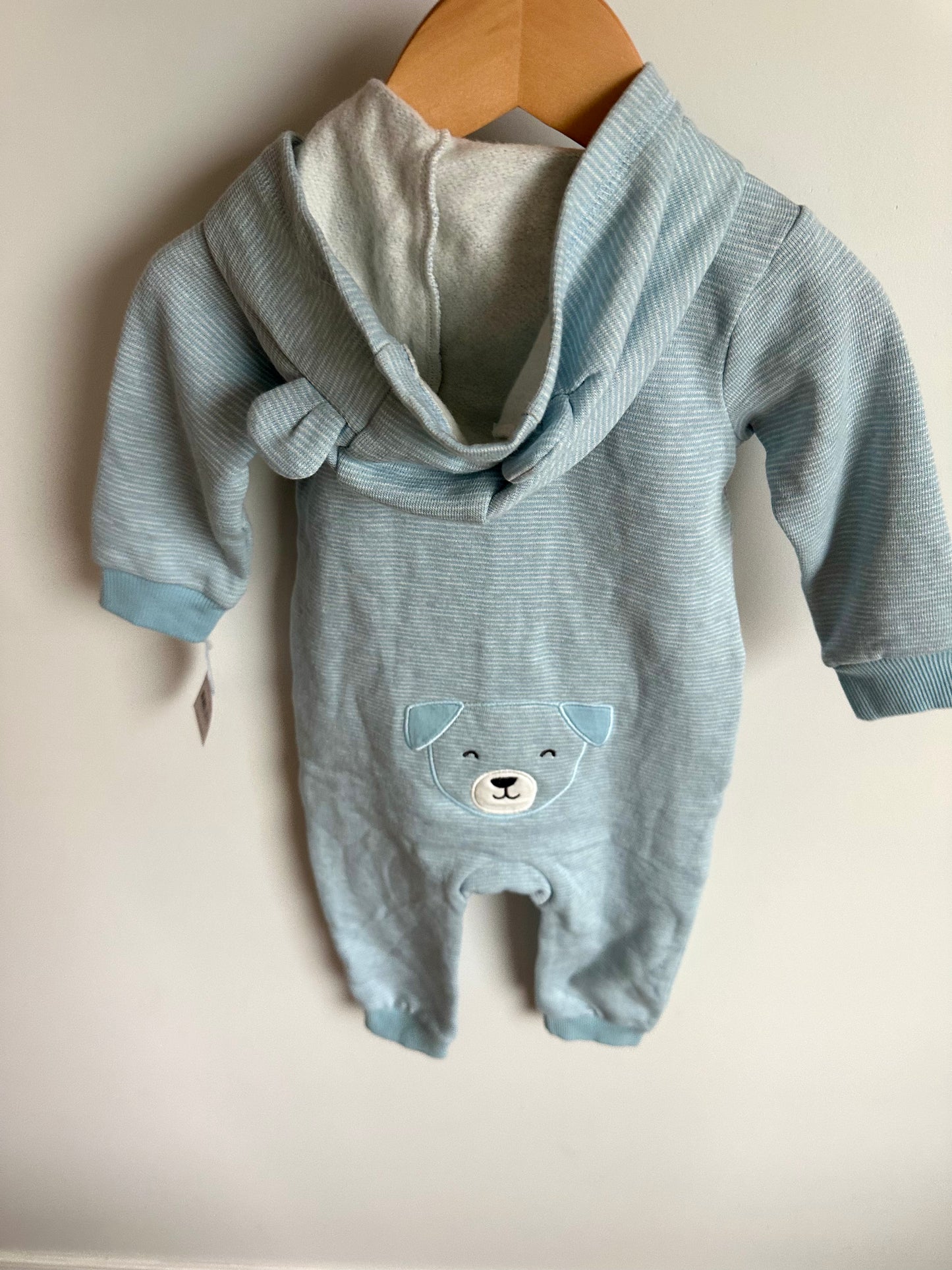 Blue Striped Hood Jumpsuit (With tags) / 18m
