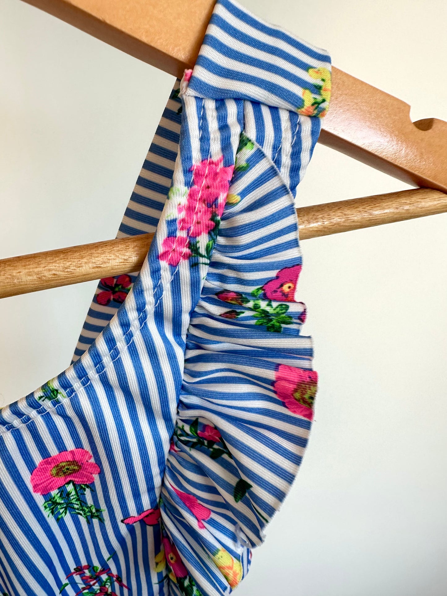 Striped Ruffle Floral Swimsuit / 3T
