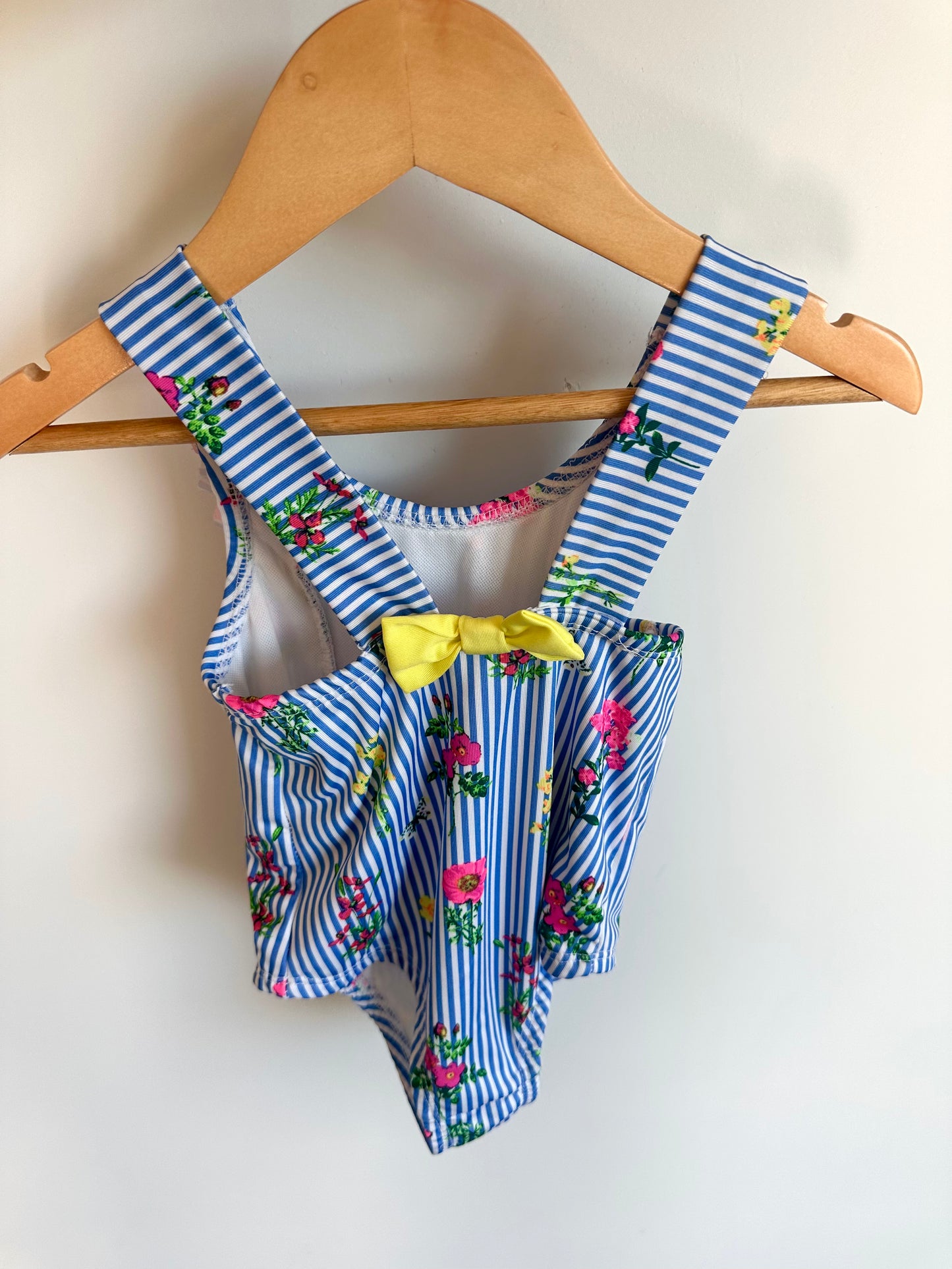 Striped Ruffle Floral Swimsuit / 3T