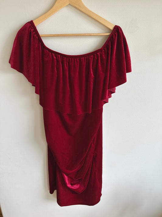 Red Velvet Off Shoulder Dress / XL