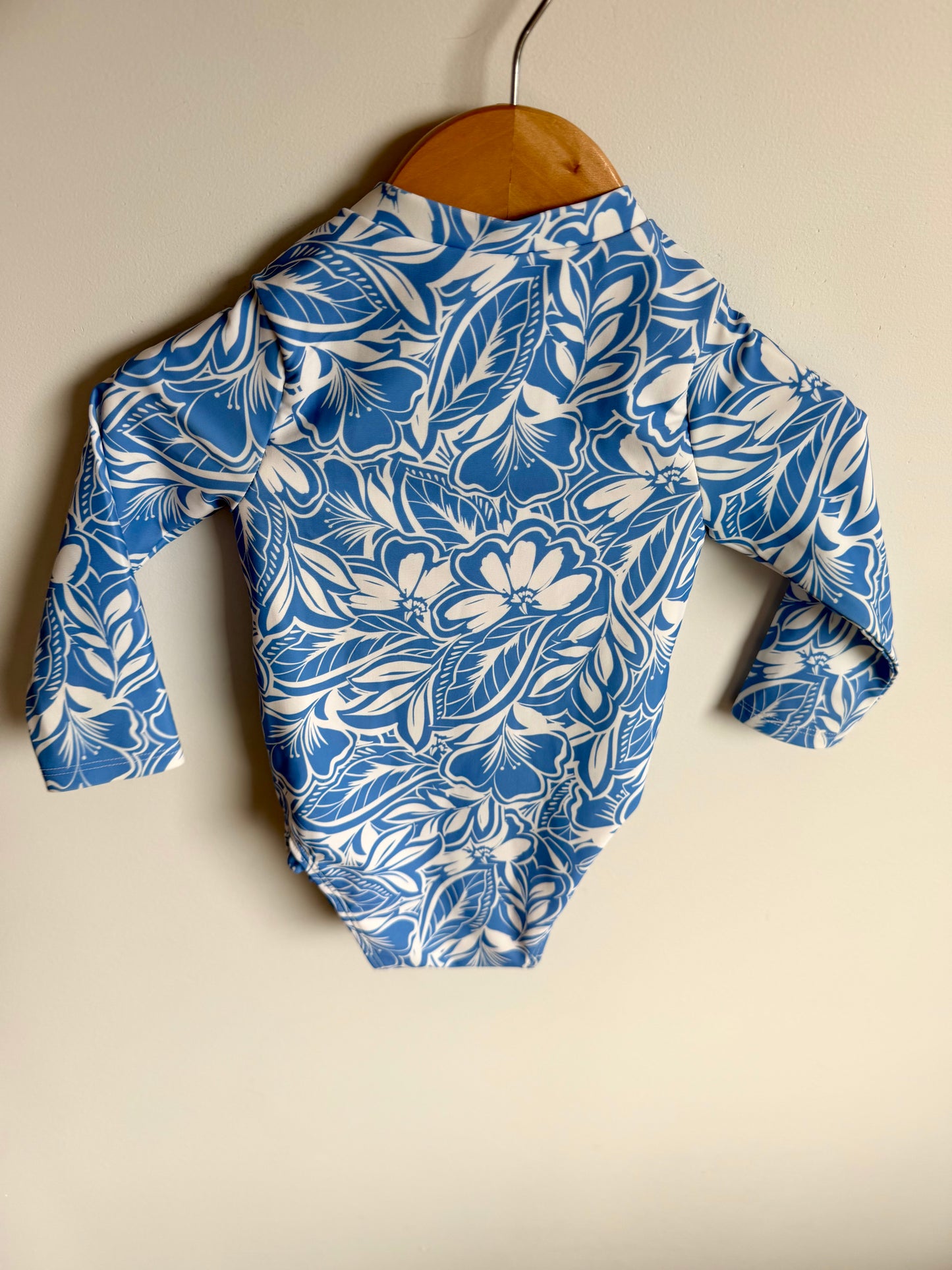Blue Floral Long Sleeve Swimsuit / 12-18m