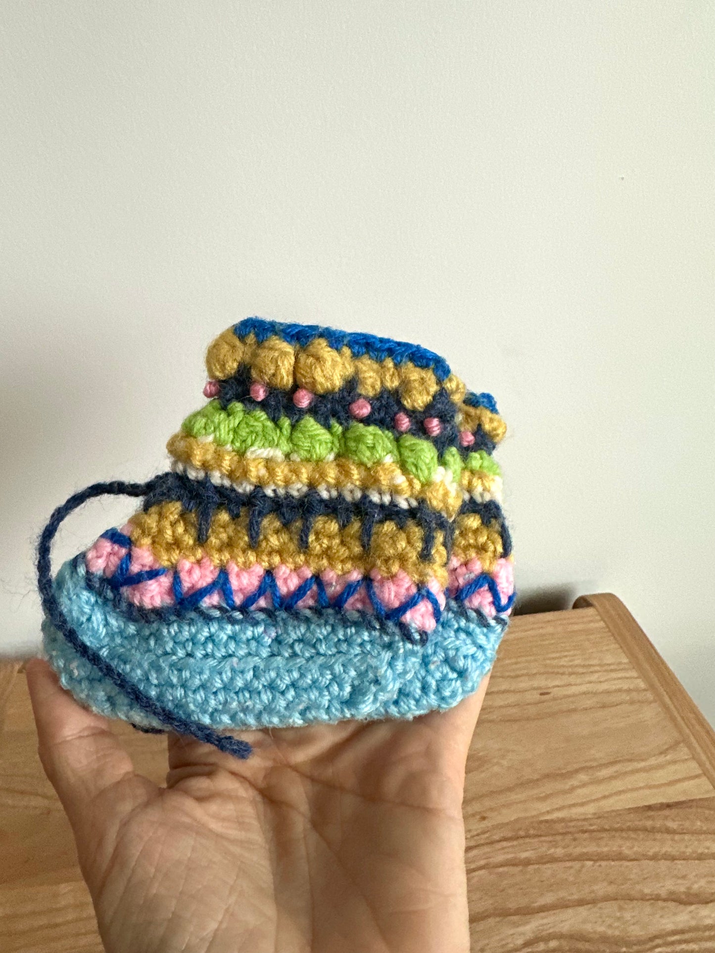 Handmade Knitted Blue Sole Booties / 0m?