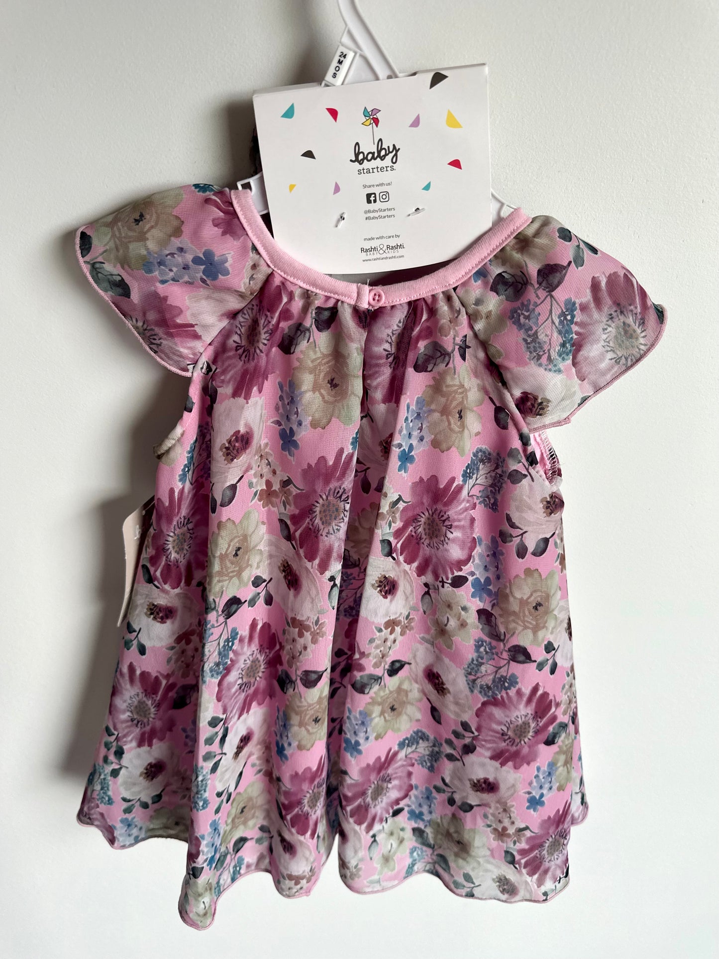 Pink Floral Dress with Headband (With Tags) / 24m