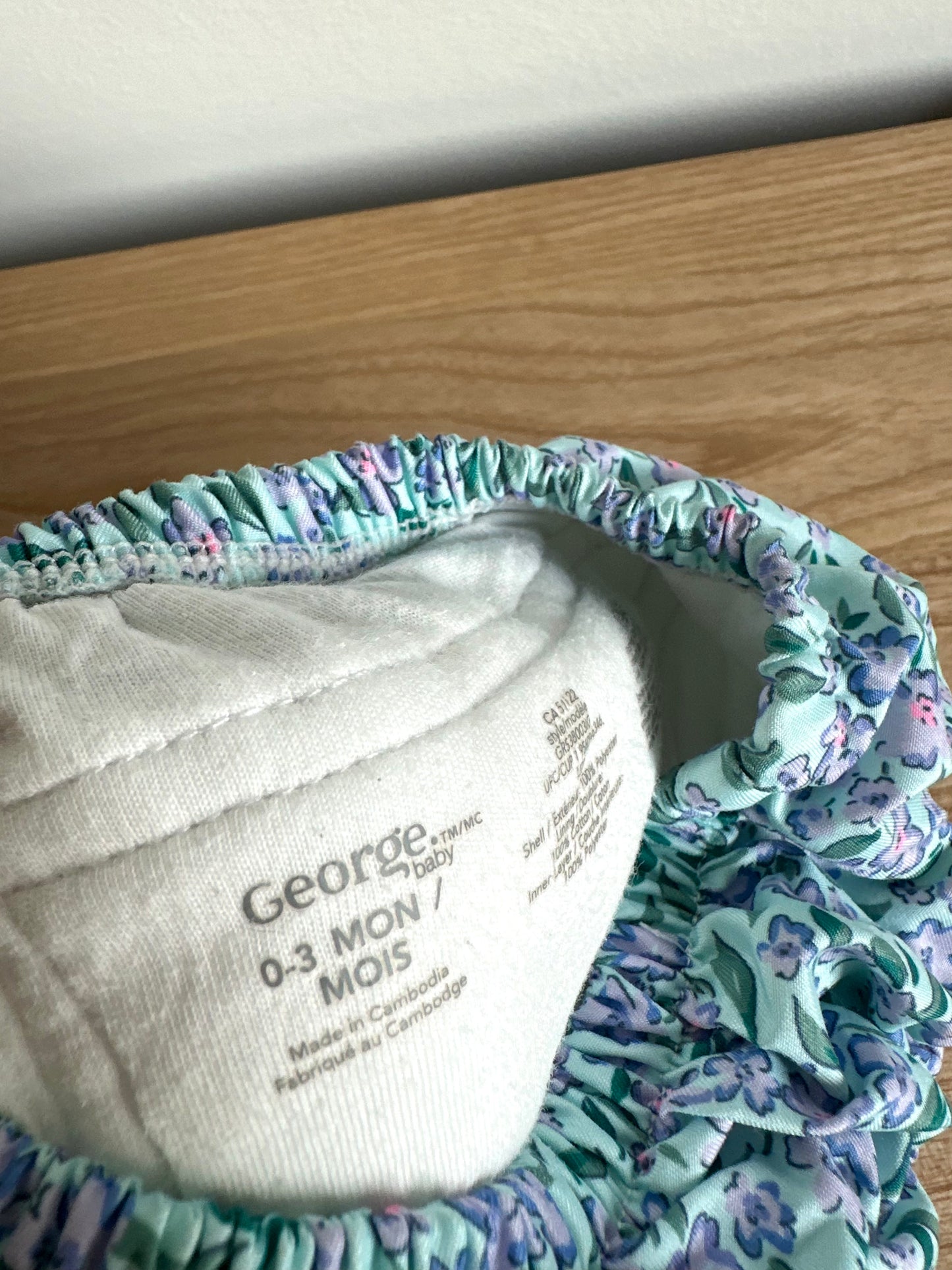 Blue with Purple Flower Swim Diaper / 0-3m