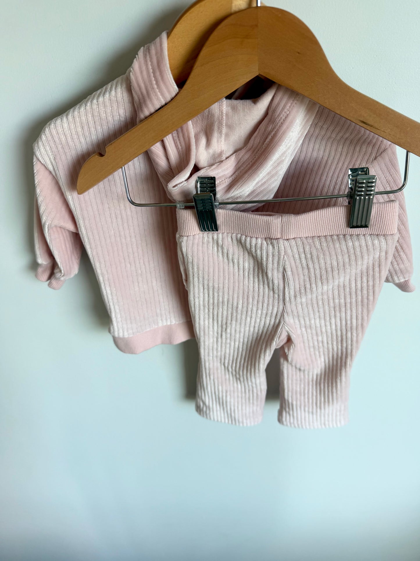 Pink Ribbed Velour Sweater + Pants Set / 6m