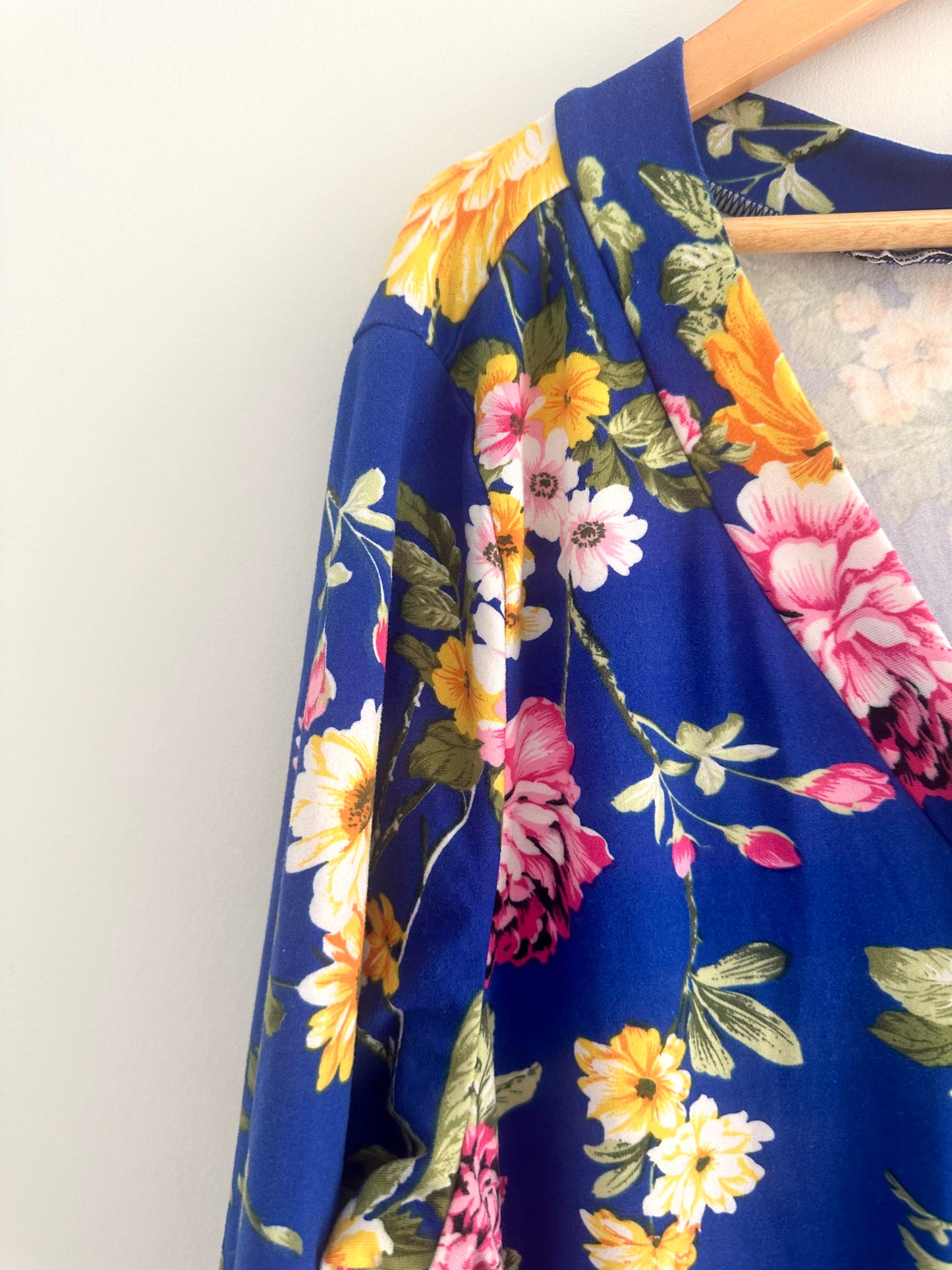 Navy Floral Wrap Maternity Dress / L