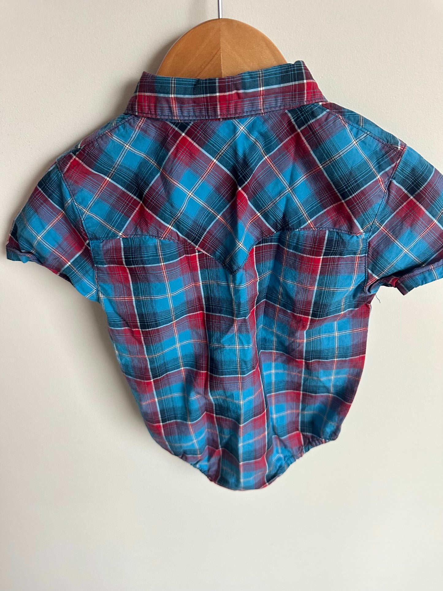 Wrangler Cotton Collared Plaid Bodysuit / 18m