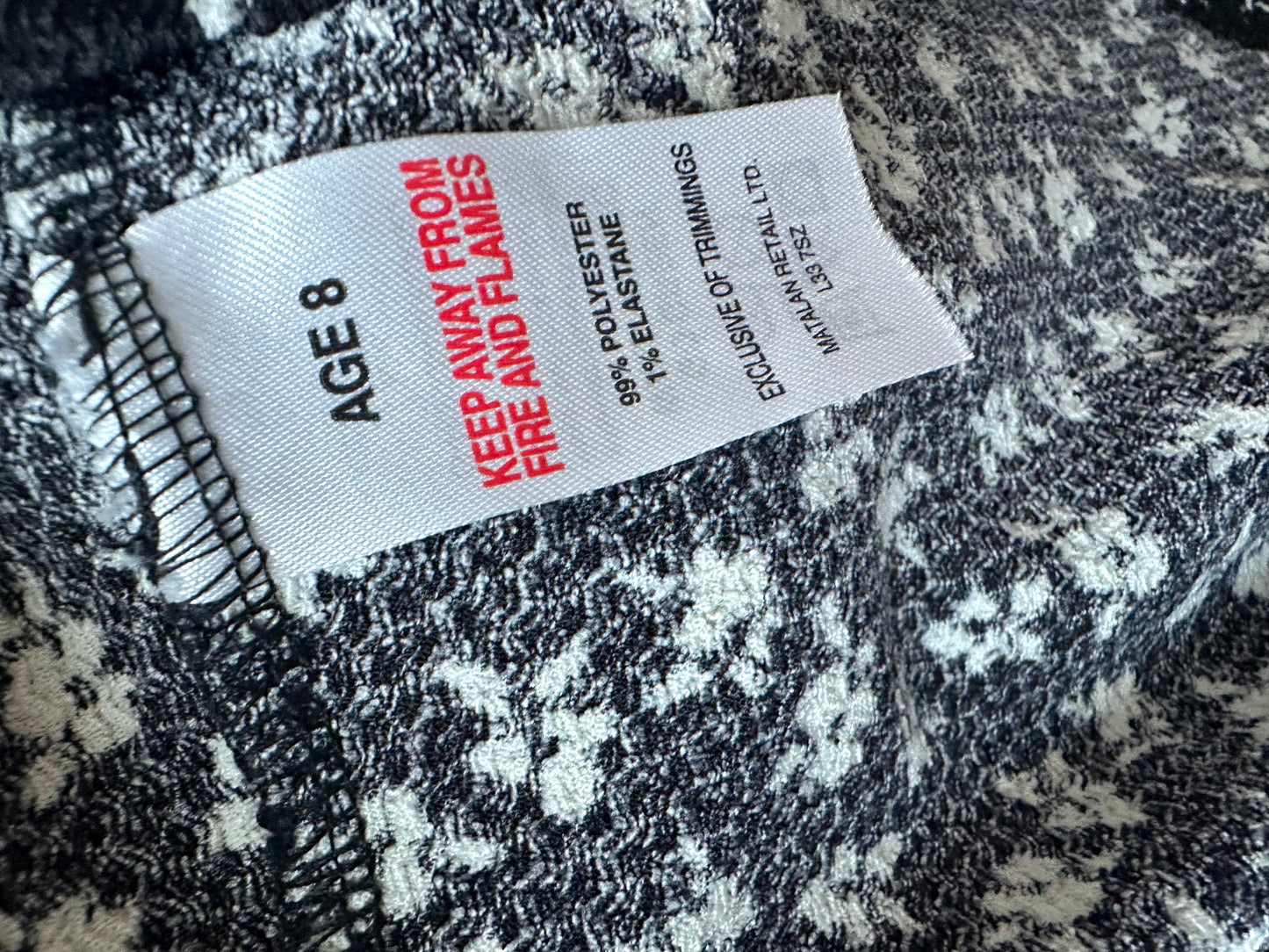 Floral Black + White Long Sleeve Dress / 8 years