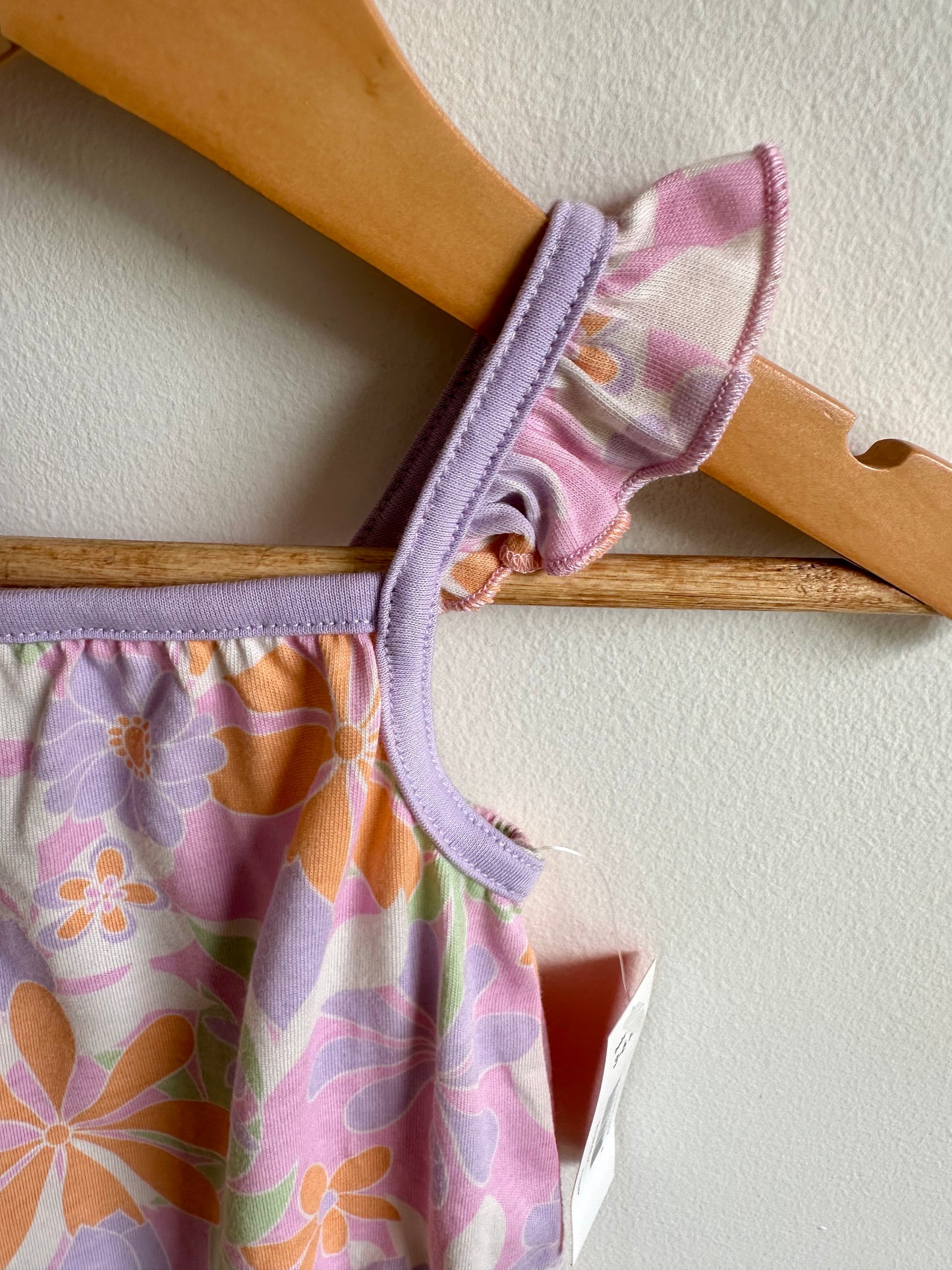 Bubble Floral Romper with Purple Trim (With Tags) / 3-6m