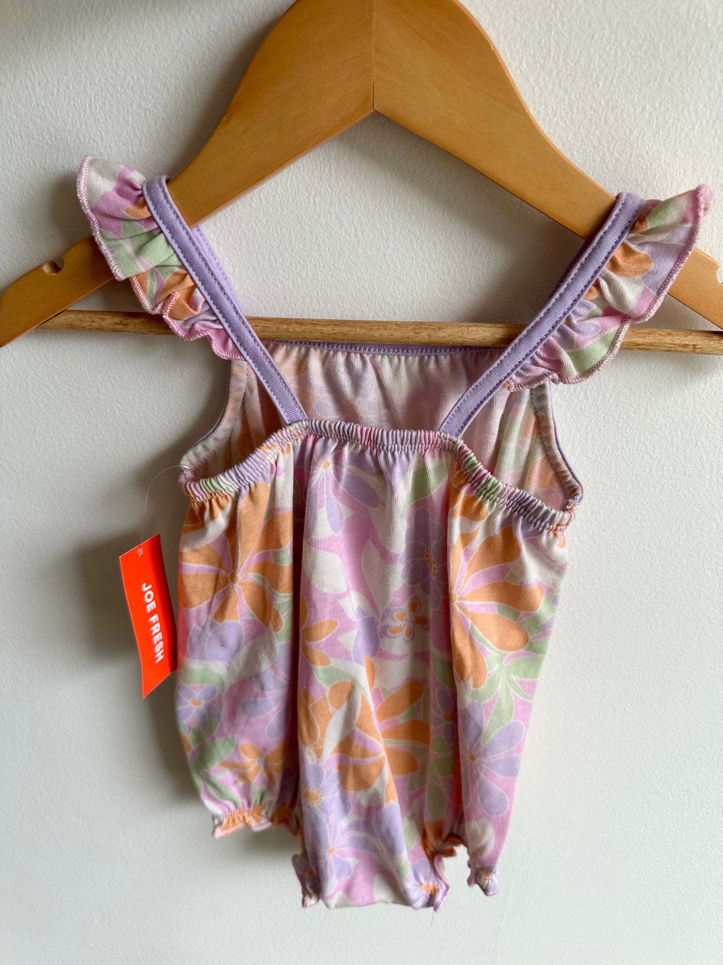 Bubble Floral Romper with Purple Trim (With Tags) / 3-6m