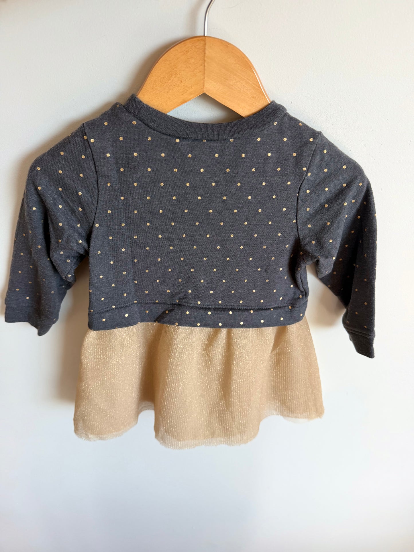Gold Tutu Grey Dot Sweater Dress / 12-18m
