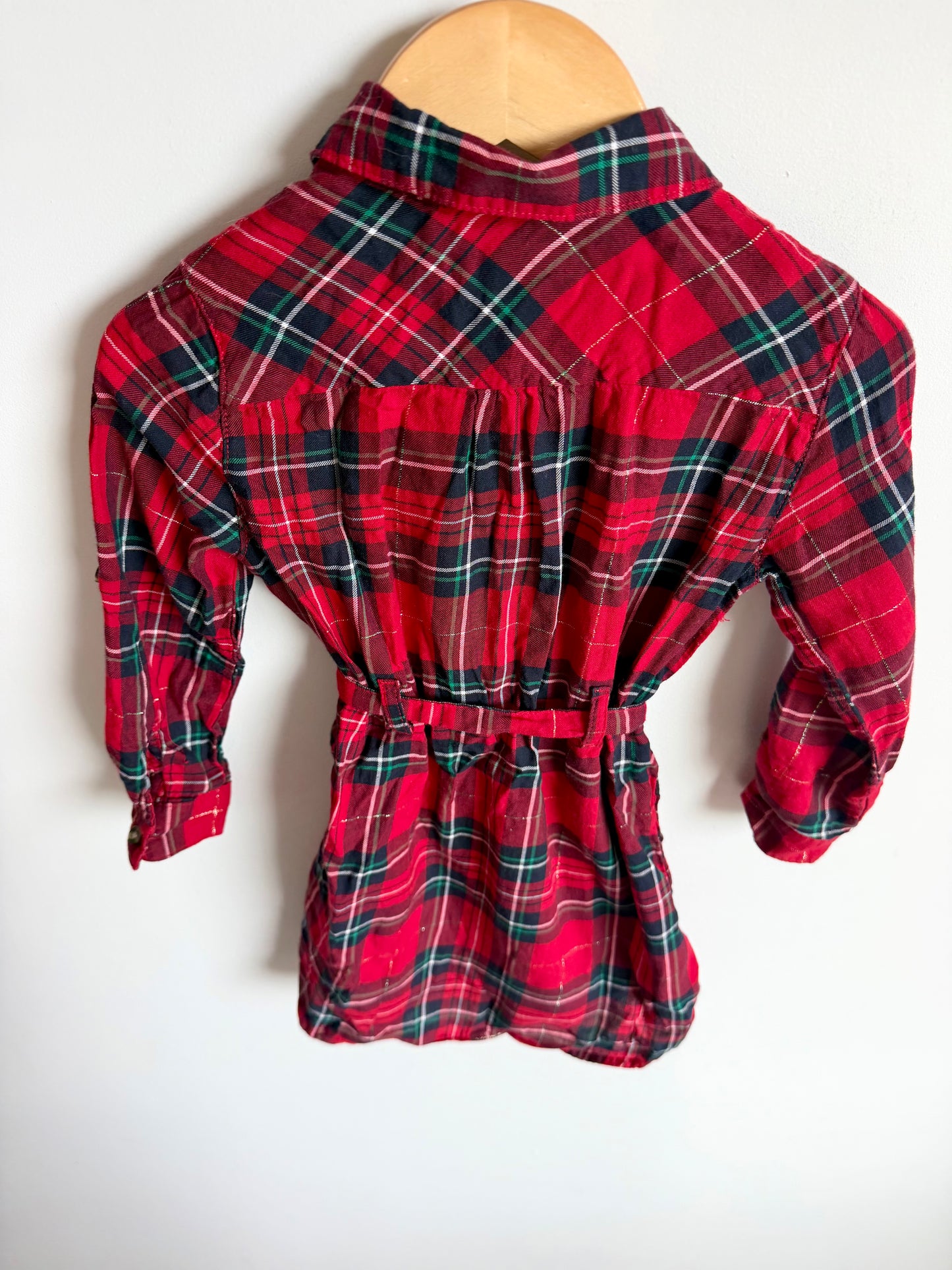 Plaid with Shimmer Red Belt Dress / 2-3T
