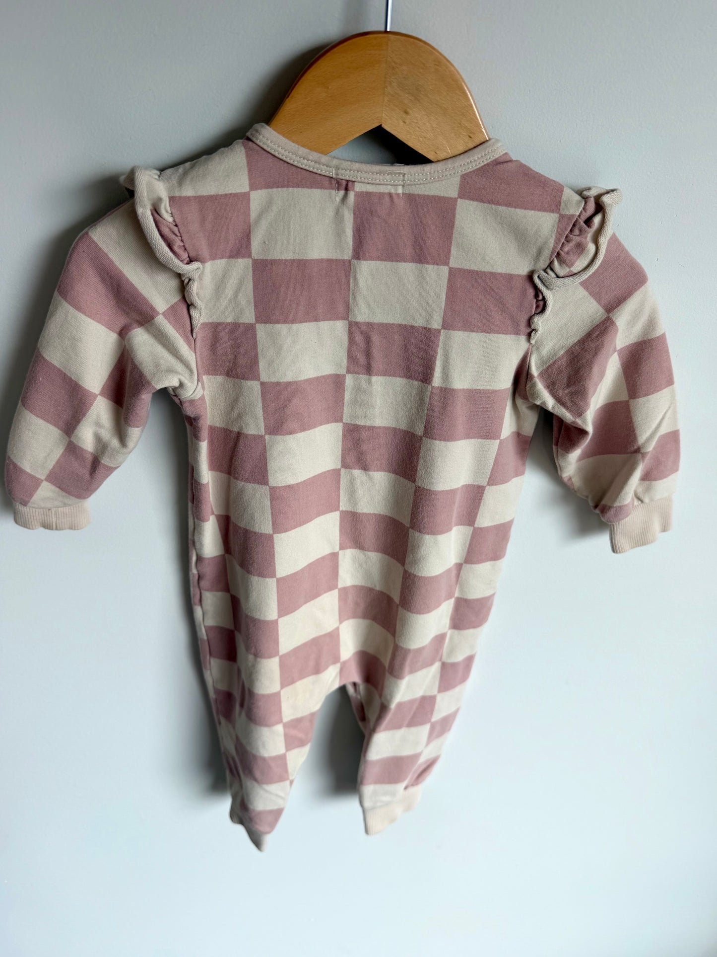 Miles Pink Checkered Ruffle Jumpsuit / 12m