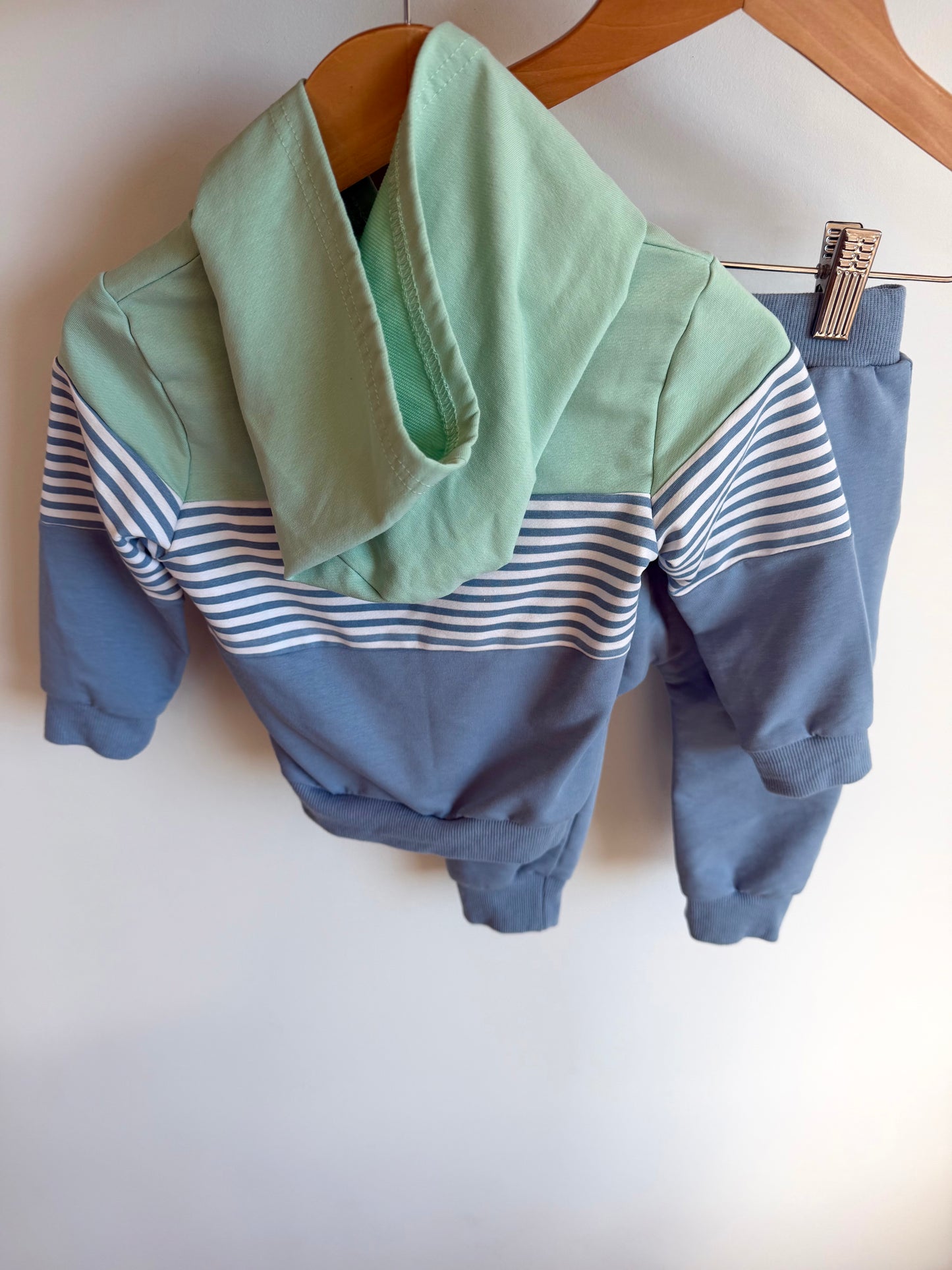 Blue Colour Block Pocket Hoodie + Joggers Set / 12-18m