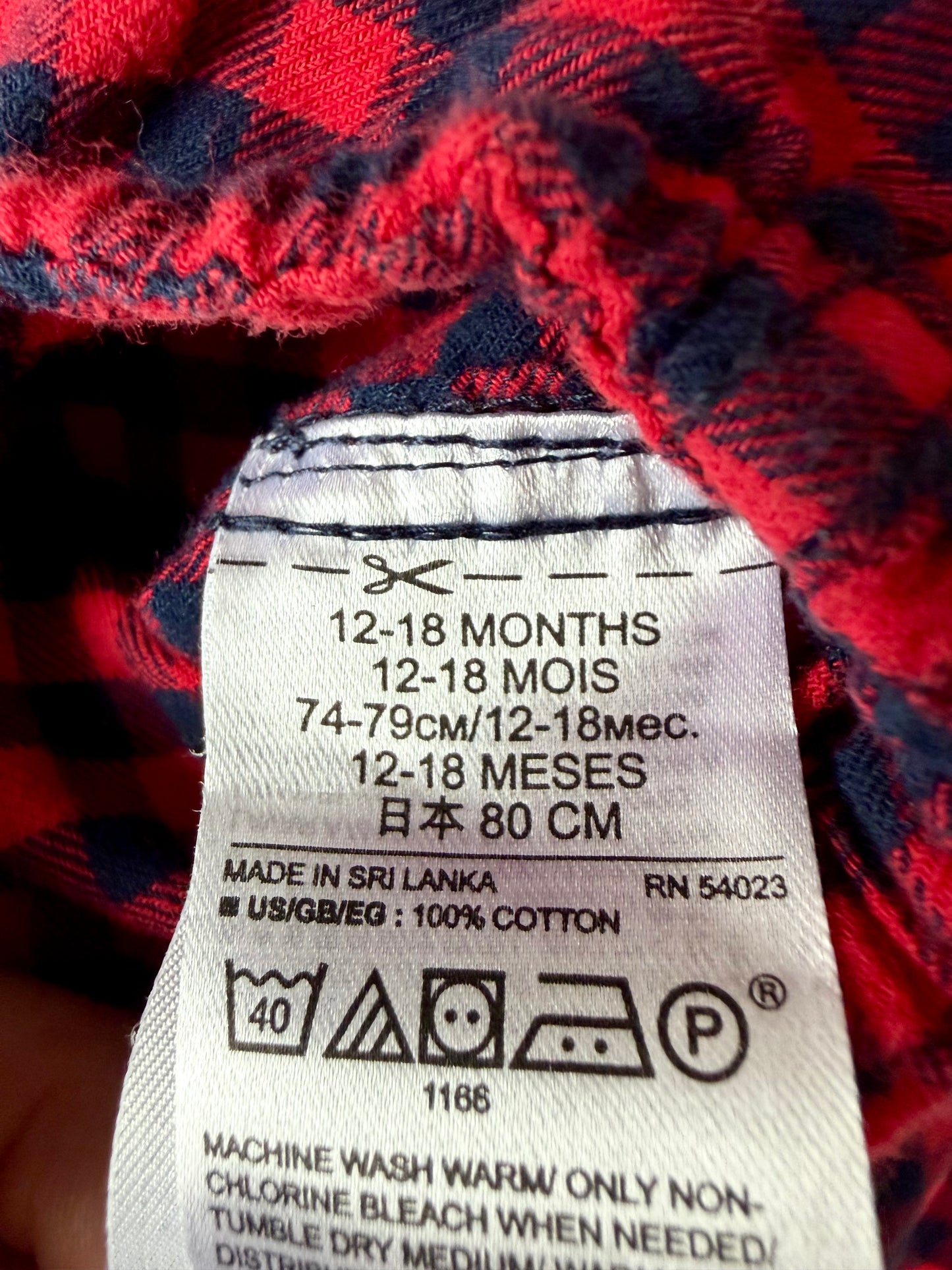 Gap 100% Cotton Buffalo Plaid Bodysuit / 12-18m