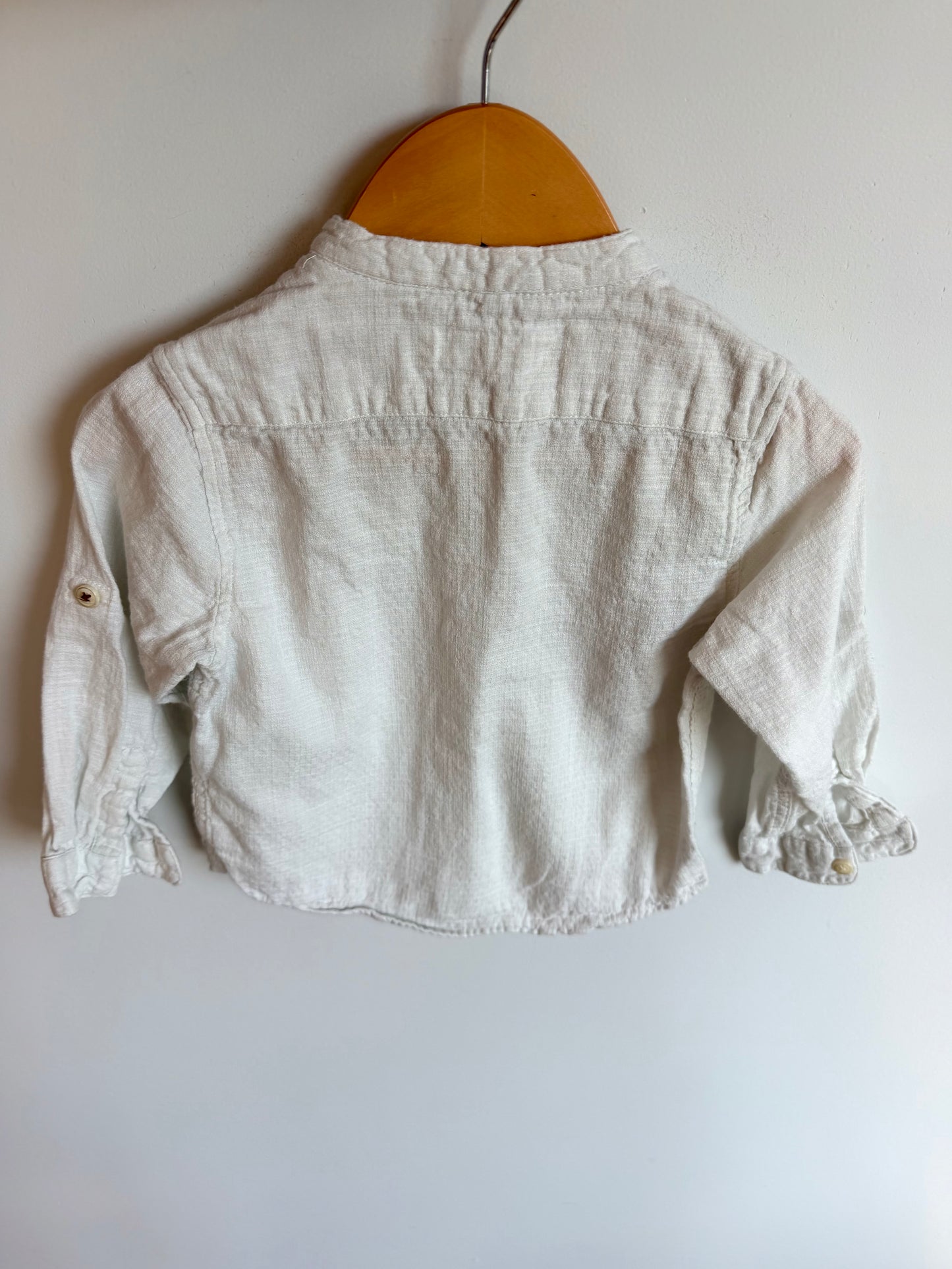 Zara Cream No Collar Button Up Top / 18-24m