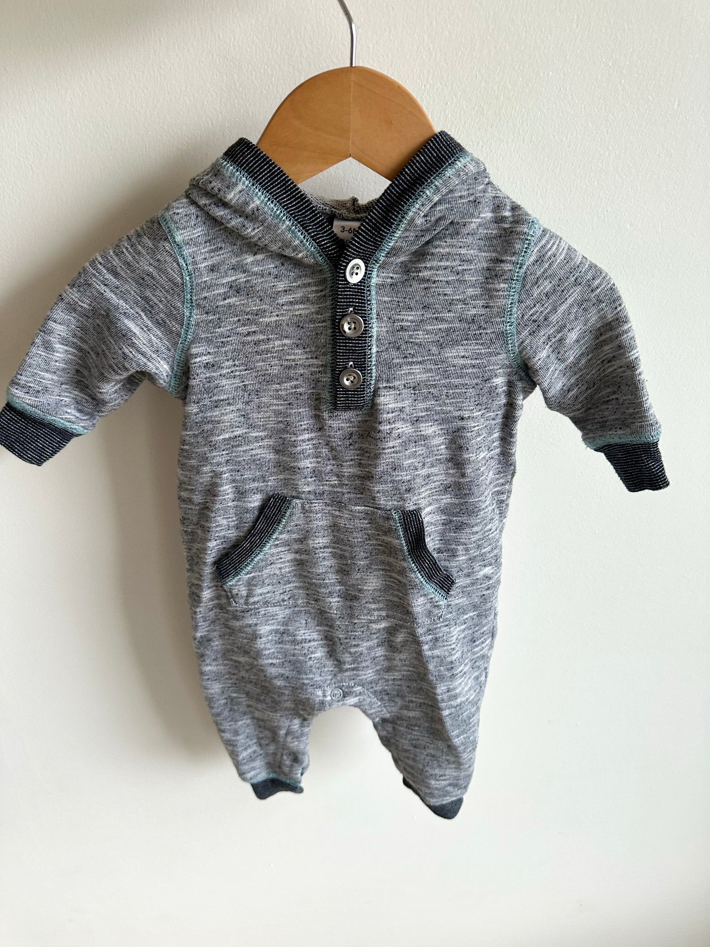 Grey Hooded Jumpsuit / 3-6m