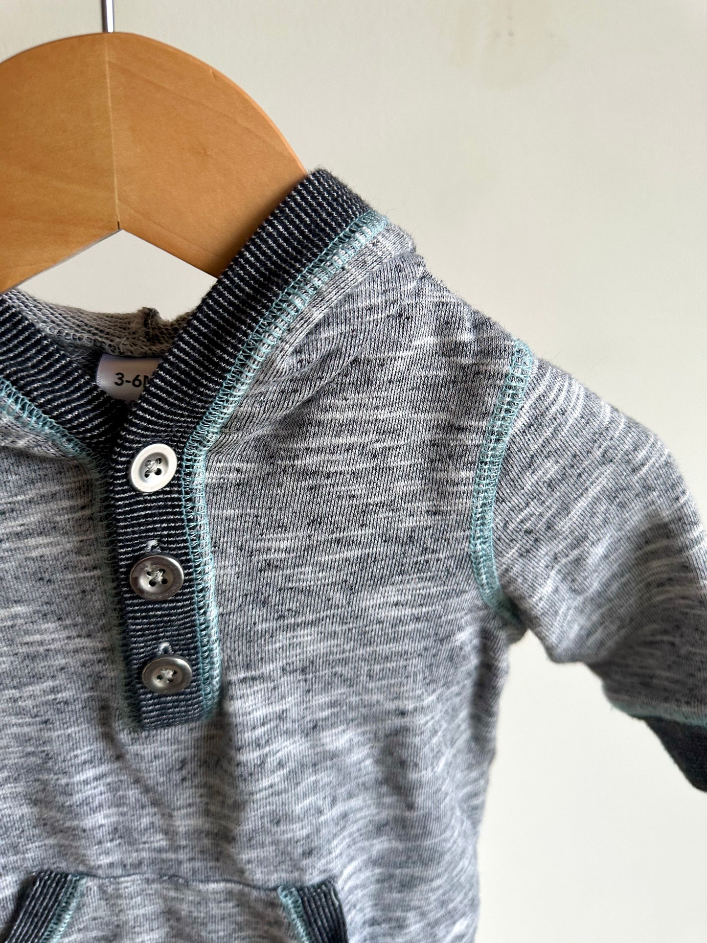 Grey Hooded Jumpsuit / 3-6m