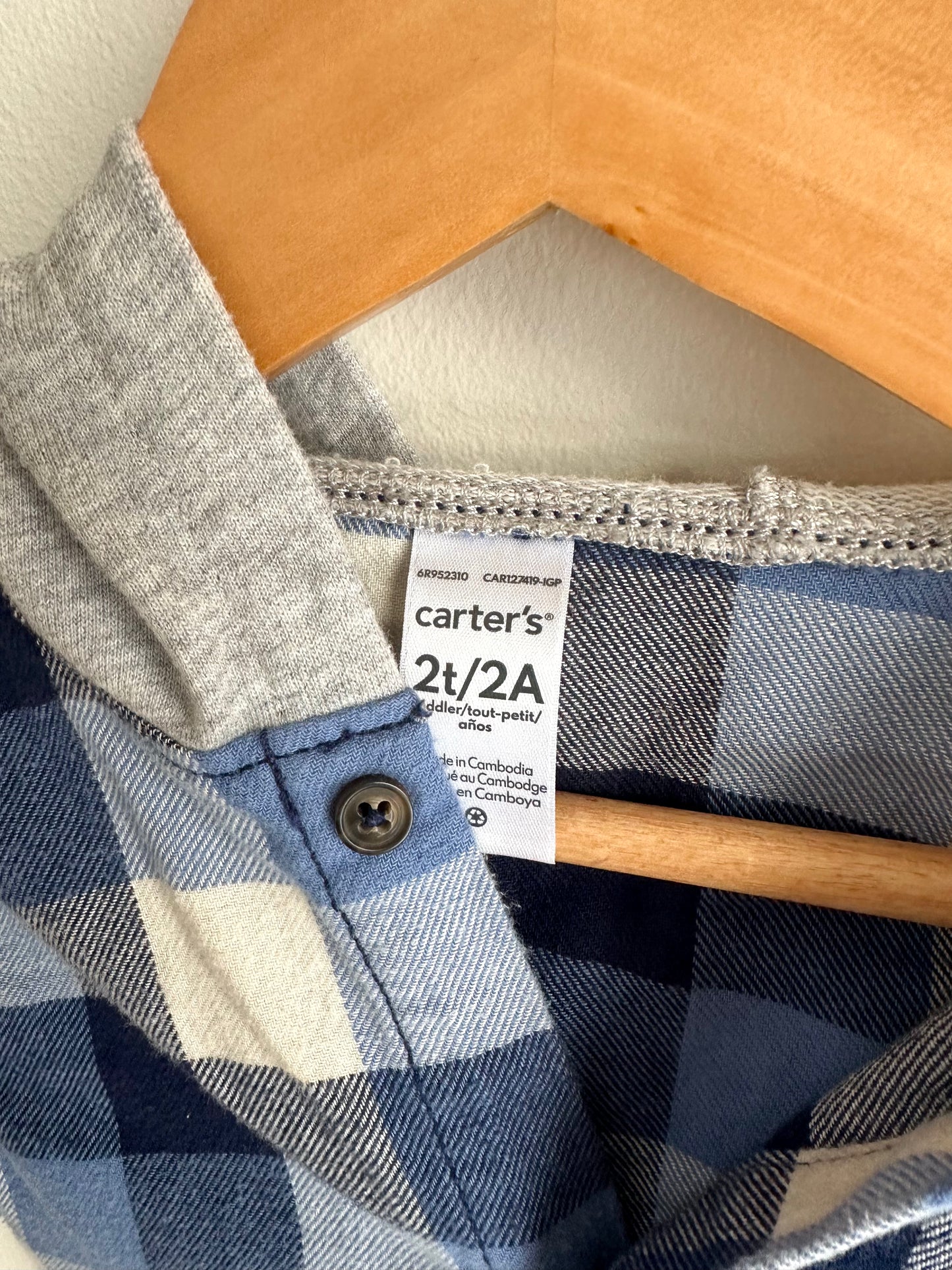 Plaid Hood Button Up / 2T