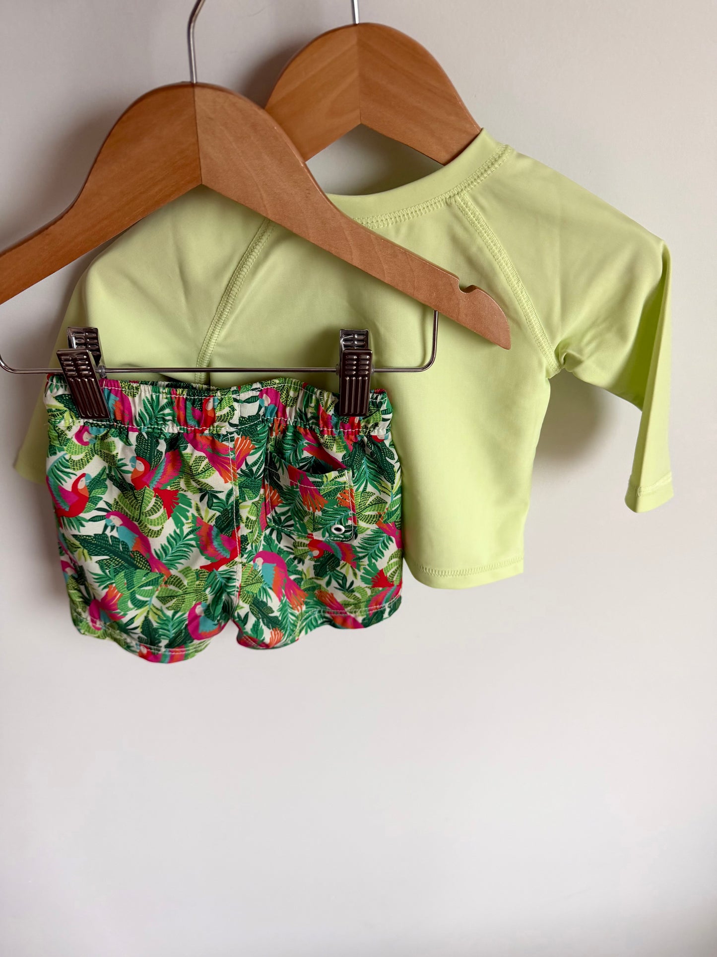 Neon Rash-guard + Parrot Swim Shorts Set / 3-6m