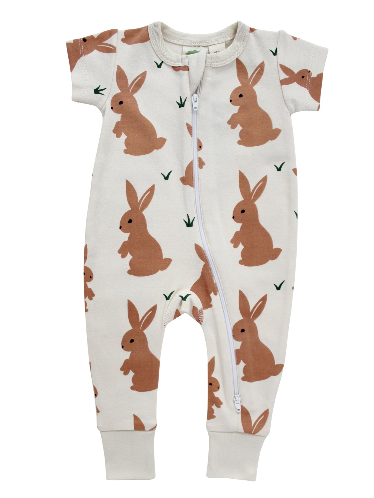 Bunny sleeper for baby clothing. Canada organic sleepwear. Shipping across Canada. Rabbit pattern.