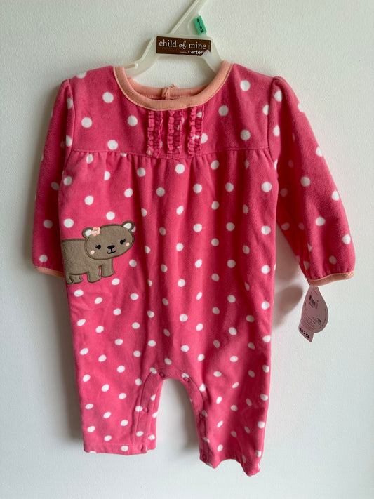 NEW Pink Spotted Fleece Jumpsuit / 6-9m