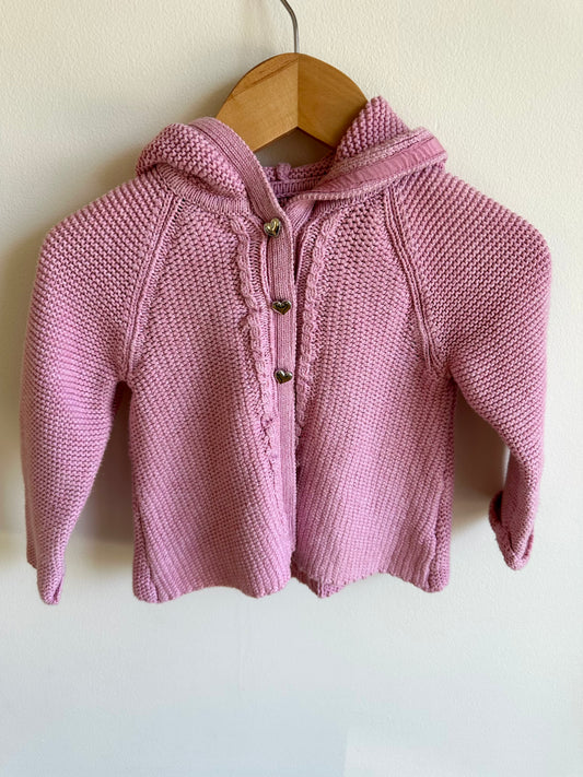 Pink Knit Heart Buttons Sweater / 18-24m