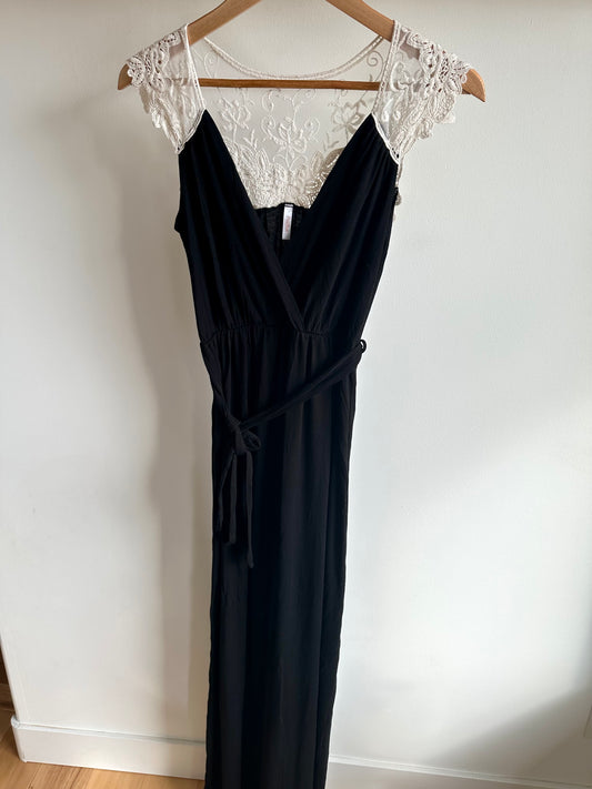 Black Maternity Dress with White Lace / Small