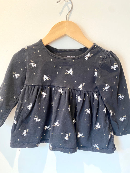 Unicorn Print Black Shirt / 2T