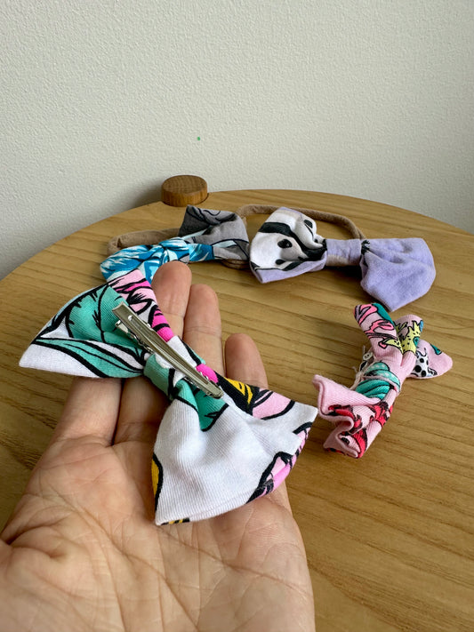 Two Nylon Headbands and Two Bow Clips