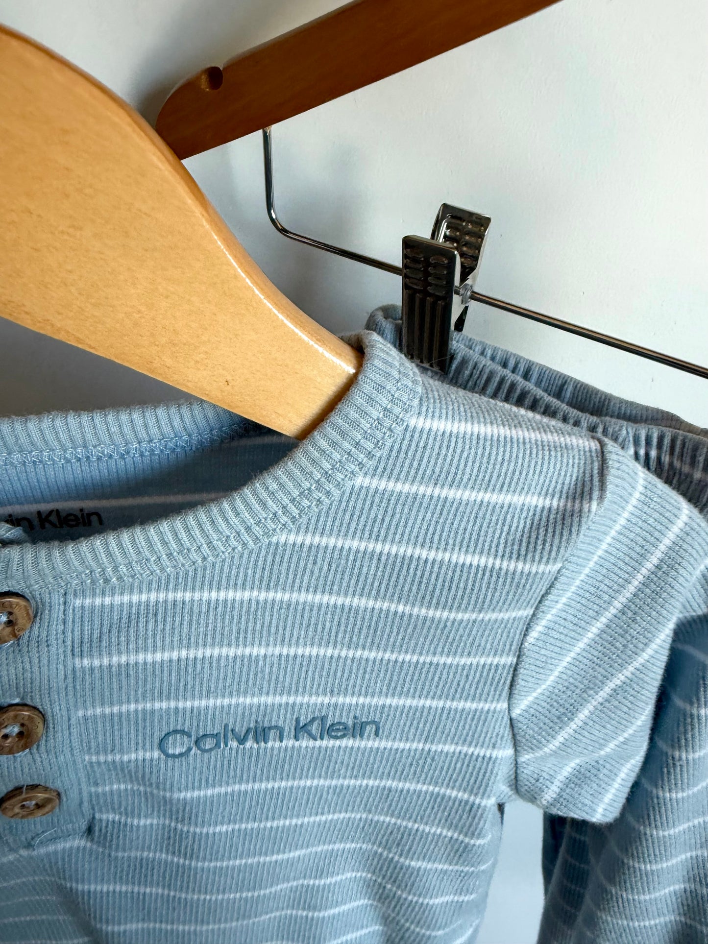 CK Dusty Blue Striped Long Sleeve + Pants Set / 6-9m
