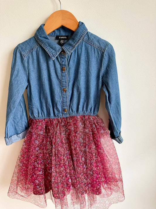 Denim and Floral Tulle Dress / 6 years