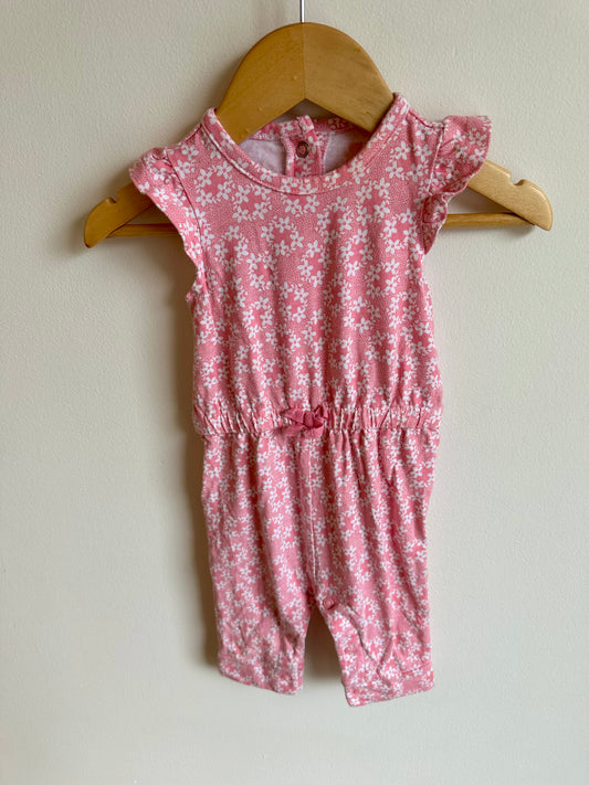 Pink Floral Jumpsuit with Ruffle Sleeves / 3-6m