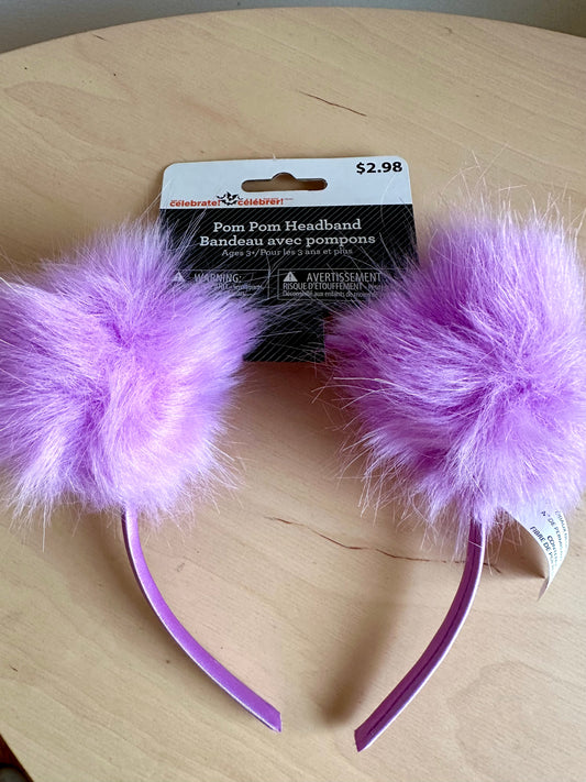 Set of 2 Pom Pom Headbands - Black + Purple