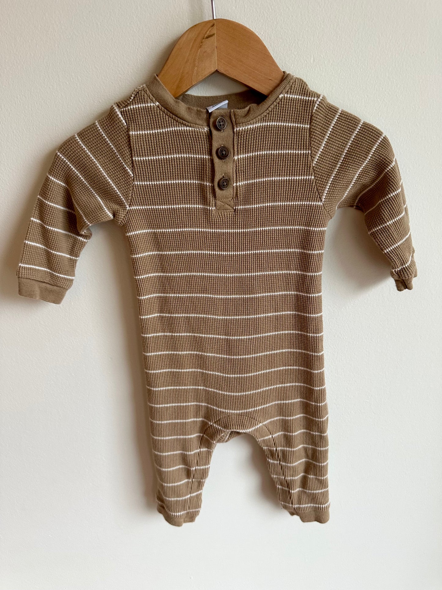 Tan Stripe Waffle Knit Jumpsuit / 6-12m