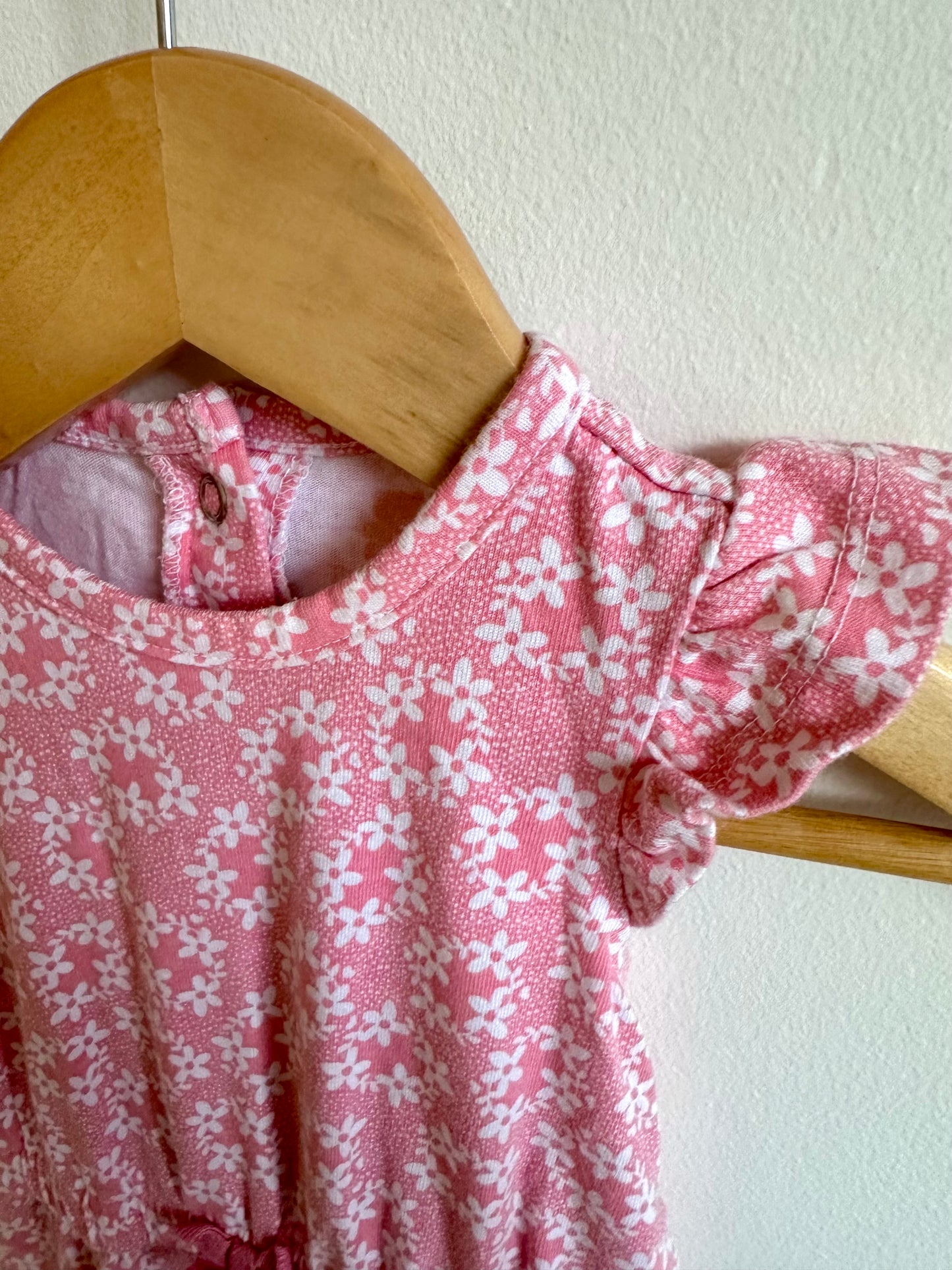 Pink Floral Jumpsuit with Ruffle Sleeves / 3-6m