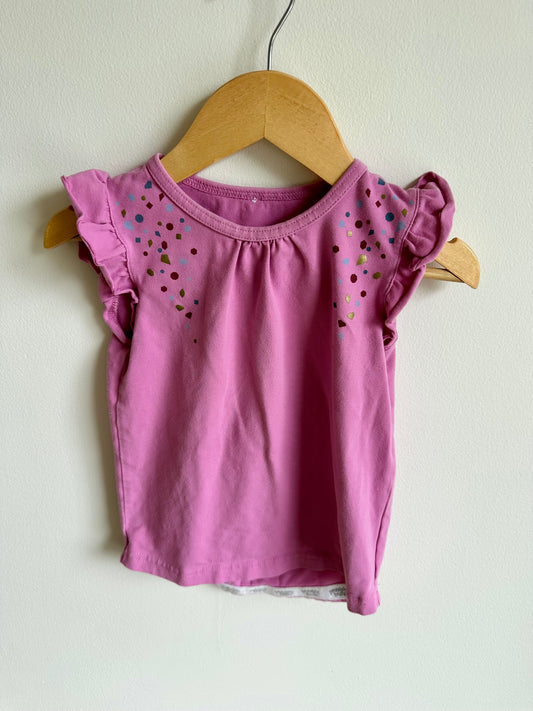 Peekaboo Beans Pink Ruffle Sleeves Top / 3T