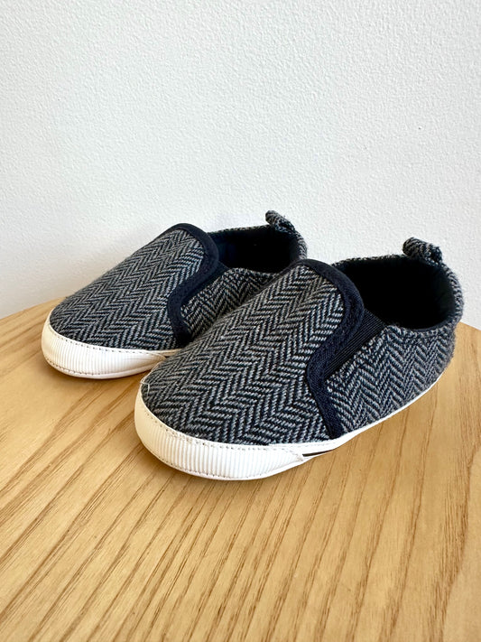 Grey Herringbone Soft Sole Slip Ons / 9-12m