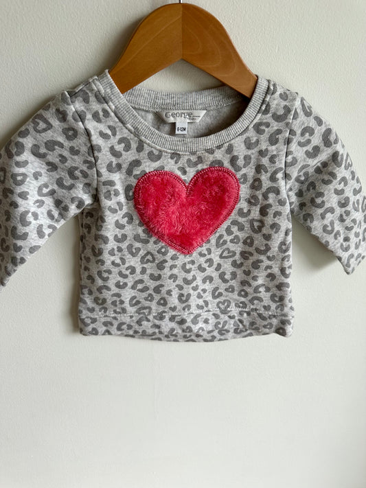 Animal Print + Fuzzy Heart Sweater / 6-12m