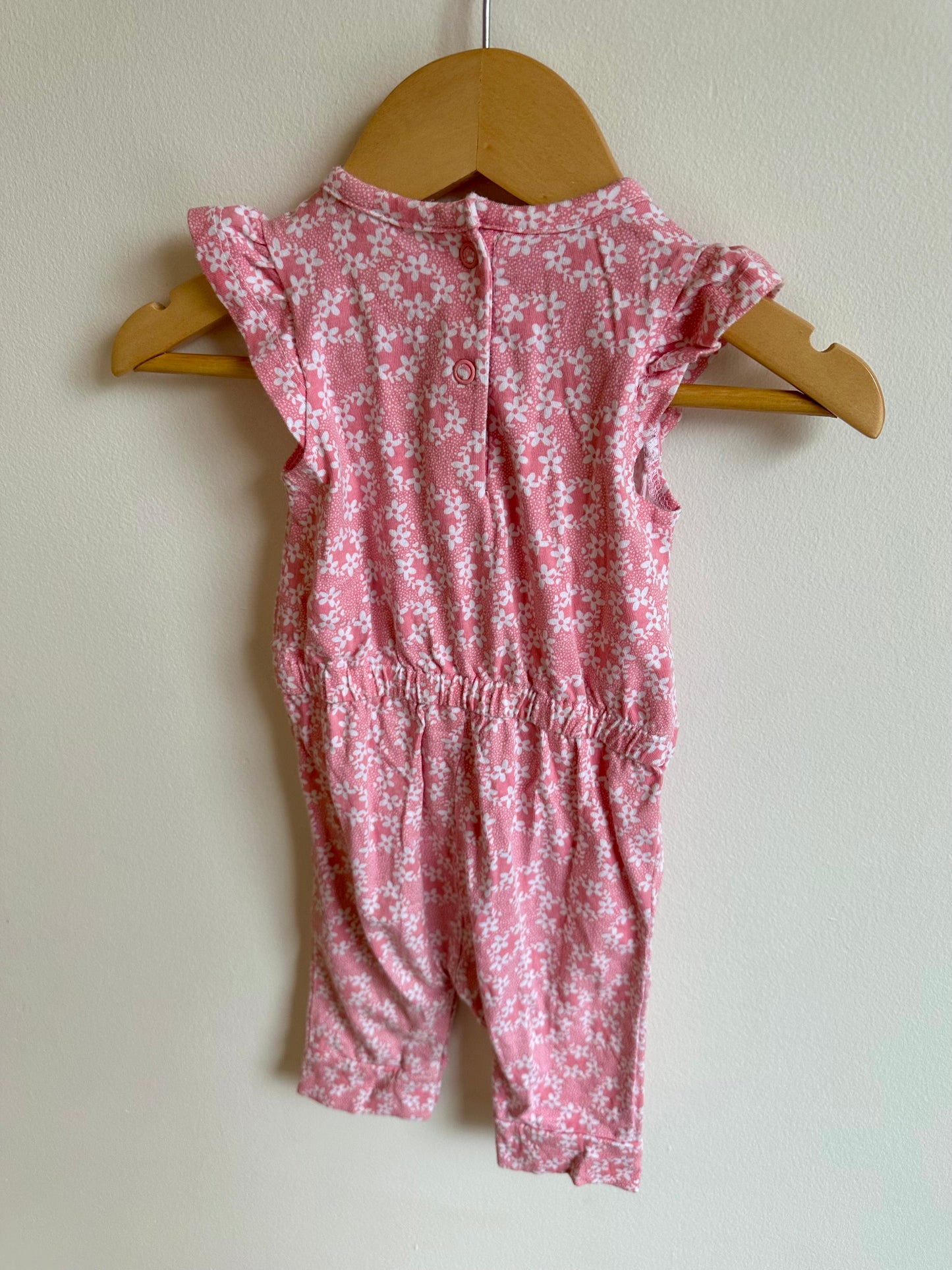 Pink Floral Jumpsuit with Ruffle Sleeves / 3-6m