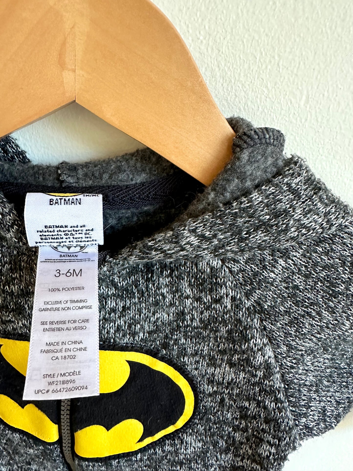 Batman Hooded Jumpsuit / 3-6m