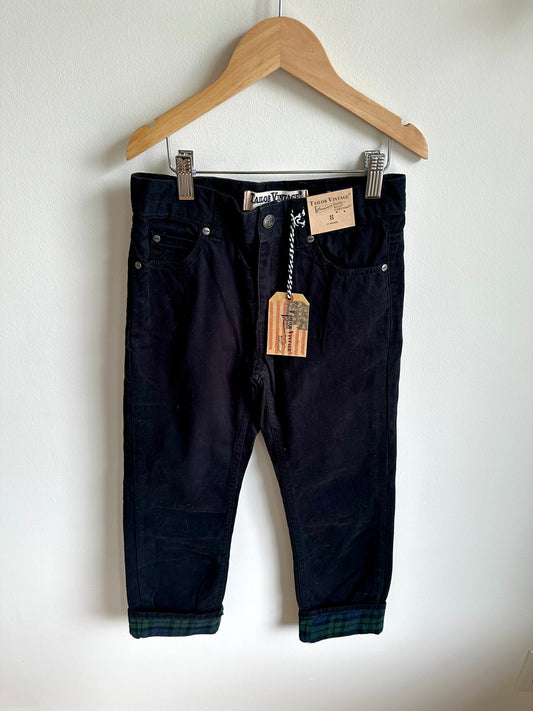 NEW Black Denim Plaid Cuff Jeans / 8 years