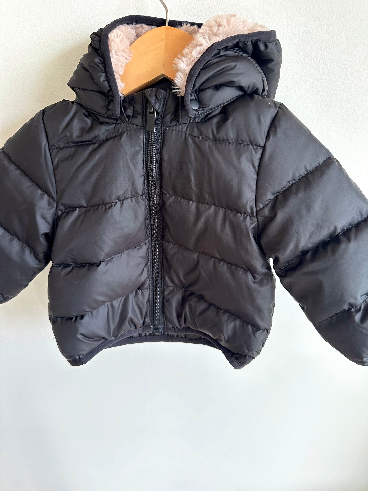 H&M Black Puffer Jacket with Removable Hood / 4-6m