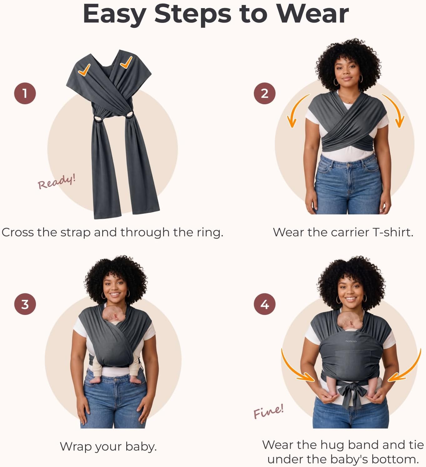 Momcozy Grey Baby Wrap Sling (No Shipping)