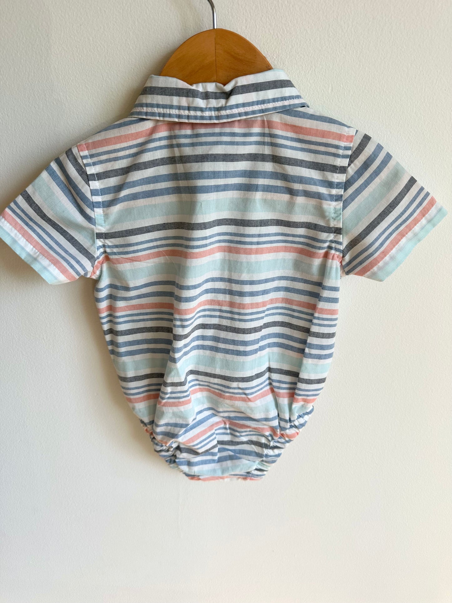 Striped Button Up and Tan Shorts Set / 9m