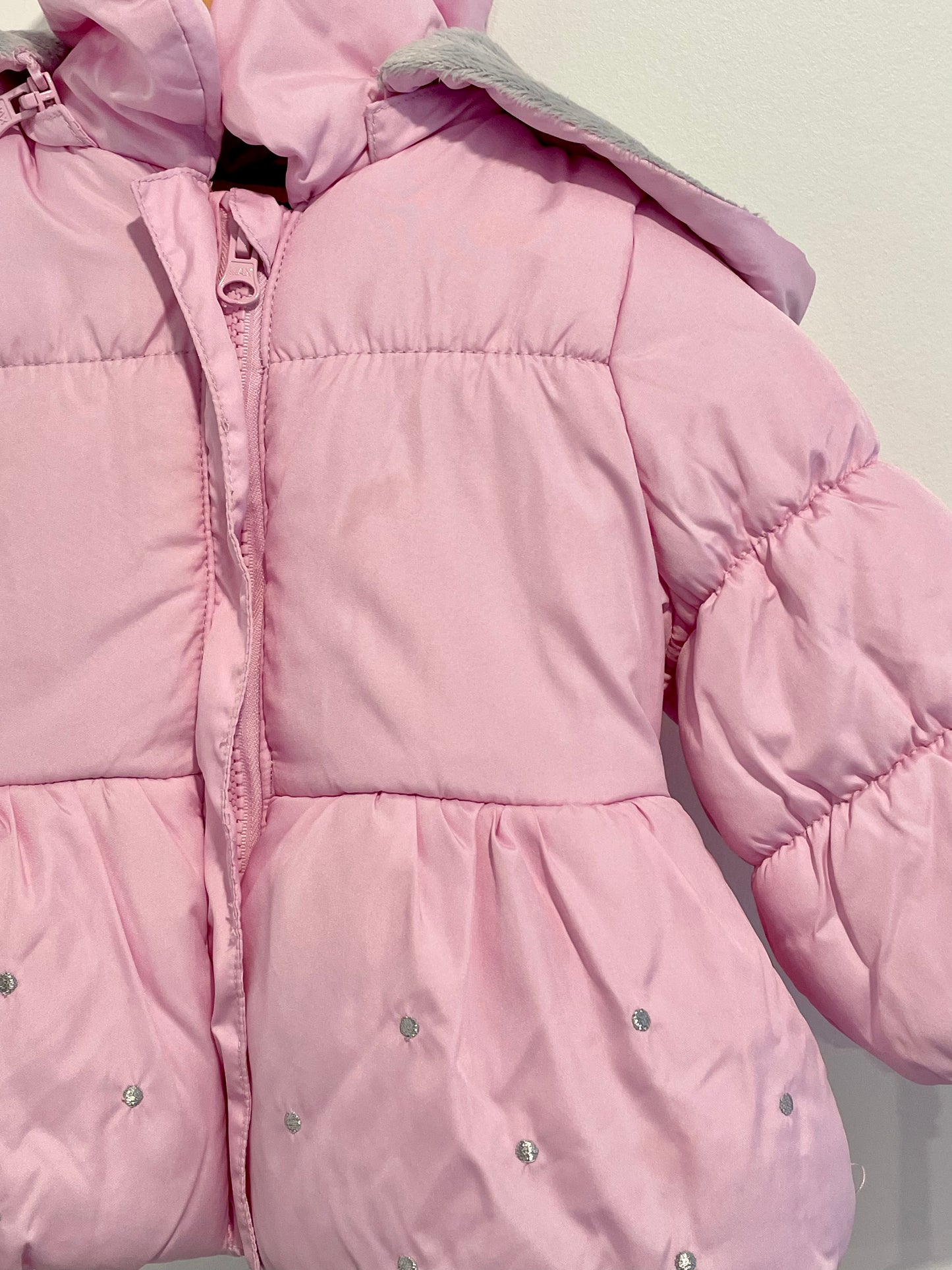 Pink Fleece Lined Jacket + Gloves / 12m